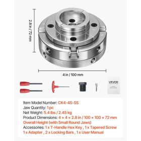 4 Inch Wood Lathe Chuck, 4-Jaw, Self-Centering Wood Turning Chuck Set With 1" X 8TPI Thread & Adapter, Nickel-Plated, High-Hardness Steel, Inside (Option: Black)