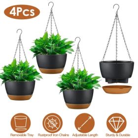 4Pcs 9.64In Diameter Hanging Planter With Drainage Holes Removable Self-Watering Tray Plastic Hanging Flower Plant Pots For Indoor Outdoor Herb I (Option: 4pcs)