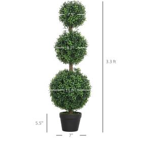 Set Of 2 Artificial Ball Boxwood Topiary Trees, Fake Plants In Pot For Indoor Outdoor Living Room Green (Option: Green)