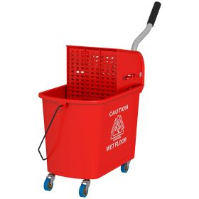 Compact Mop Bucket with Wringer, Mop Bucket on Wheels for Floor Cleaning, 21 Quart, Separate Dirty and Clean Water, Red (Option: Red-505x280x285 mm)