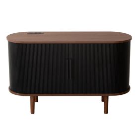 Fralimk Sideboard Buffet Cabinet With Storage, Modern Fluted Storage Cabinet For Dining Room, Tambour Door Console Table For Living Room, Office (Option: Black)