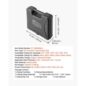 Flaring Tool HVAC, 45° Eccentric Single Flaring Tool For 1/4"-3/4" & 6-19mm Copper Aluminum Tubes - With Metric & SAE Clamps, Tube Cutter & Toolb (Option: Black)