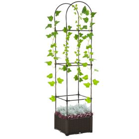 Raised Garden Bed with Trellis, Self-Watering Planter Box, 69.7" Tomato Planters for Climbing Plants Vegetable Vine Flowers (Option: Brown-470x470x140 mm)