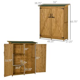 Outdoor Storage Cabinet Wooden Garden Shed Utility Tool Organizer With Waterproof Asphalt Rood, Lockable Doors, 3 Tier Shelves For Lawn, Backyard (Option: Natural)