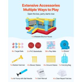 Inflatable Bounce House, 14.7 X 13.8 X 6.8 Ft Jumping Bouncy Castle, Inflatable Jumper For Kids With Slide, Basketball Hoop, Target Game & Jumpin (Option: Black)