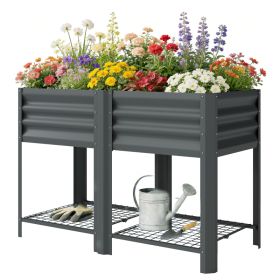 Raised Garden Bed Galvanized Steel, Elevated Planter Box with Storage Shelf, Bed Liner, 31.5" High, Dark Gray (Option: Dark Gray-940x360x150 mm)