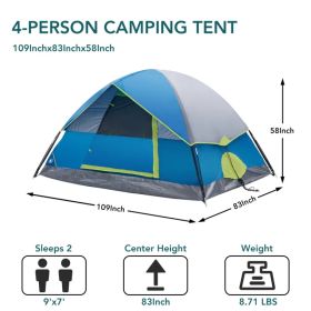 2&4 Person High Quality Camping Tent With Tent Fly, Easy Setup Dome Tent With Mesh Windows & Skylights, Lightweight Portable Tent For Outdoor Cam (Option: Bluefourpeople)