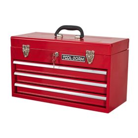 20.3inch Metal Tool Box With 2-4 Drawers Portable Steel Tool Chest With Metal Cylinder Lock And Latch Closure, Black And Red Two Color Powder Coa (Option: Three Drawer-Red)