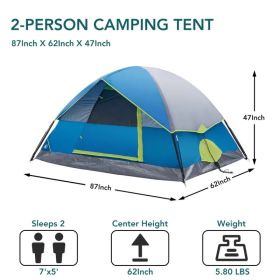 2&4 Person High Quality Camping Tent With Tent Fly, Easy Setup Dome Tent With Mesh Windows & Skylights, Lightweight Portable Tent For Outdoor Cam (Option: BlueTwopeople)