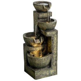 Small Outdoor Fountain with 4-Tier Stone Bowls, Adjustable Waterfall Flow & LED Lights, Perfect for Patio & Zen Garden, Gray (Option: Gray-340x350x715 mm)
