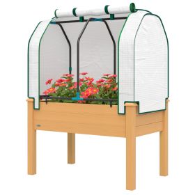 Raised Garden Bed with PE Greenhouse Cover Outdoor Planter Box for Herbs and Vegetables, 35 x 22 x 47 inch, Sand (Option: Sand-890x540x100 mm)