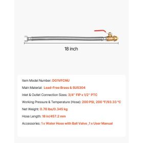 Water Heater Kit, Push-Fit Valve Flexible Water Heater Connector With 3/4" FIP X 1/2" PTC Ball Valve, Stainless Steel Braided Waters Heaters Supp (Option: Black)