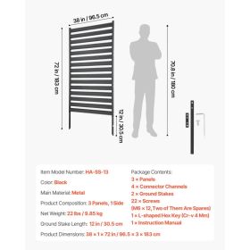 Metal Privacy Screen, 38" W X 60" H Freestanding Modern Privacy Fence, Garden Divider Panel With Extended Ground Stakes & Panel Height Adjustable (Option: Black)