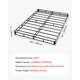 Box Spring, Queen Size Bed Frame With Washable Fabric Cloth, Heavy Duty Metal Frame For Queen Bed, 5.1 In Mattress Foundation, 3500 Lbs Max Weigh (Option: Black)