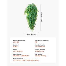 Artificial Ferns, 12 Pcs Fake Hanging Boston Fern Bush Plant With 32 Inch Hanging Length, Plastic Faux Greenery For Indoor/Outdoor Decor, For Wal (Option: Black)