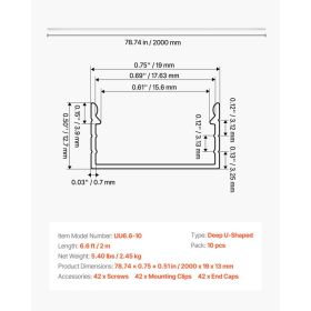 10-Pack 6.6 Ft/2M Plus-Size U Shape LED Aluminum Channel, With Milky Cover, End Caps And Mounting Clips, Aluminum Profile For LED Strip Light, Ea (Option: Black)