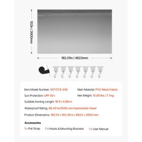 RV Awning Fabric Replacement, 16' Fabric 15'2in 18 Oz Heavy-Duty Weatherproof Vinyl Camper Awning Replacement, UPF50 Above Protection Waterproof (Option: Black)