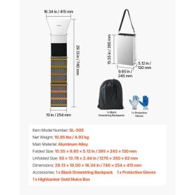 High Banker Gold Sluice, 50" 2-in-1 Folding Highbanker Sluice Box, Aluminum Alloy, Portable Mining Equipment With Drawstring Backpack And Gloves, (Option: Black)